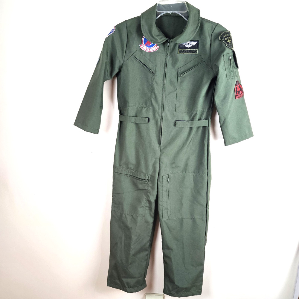 Top Gun Maverick Flight Suit Pilot Costume Kids Sz Medium Patches Pockets 70210